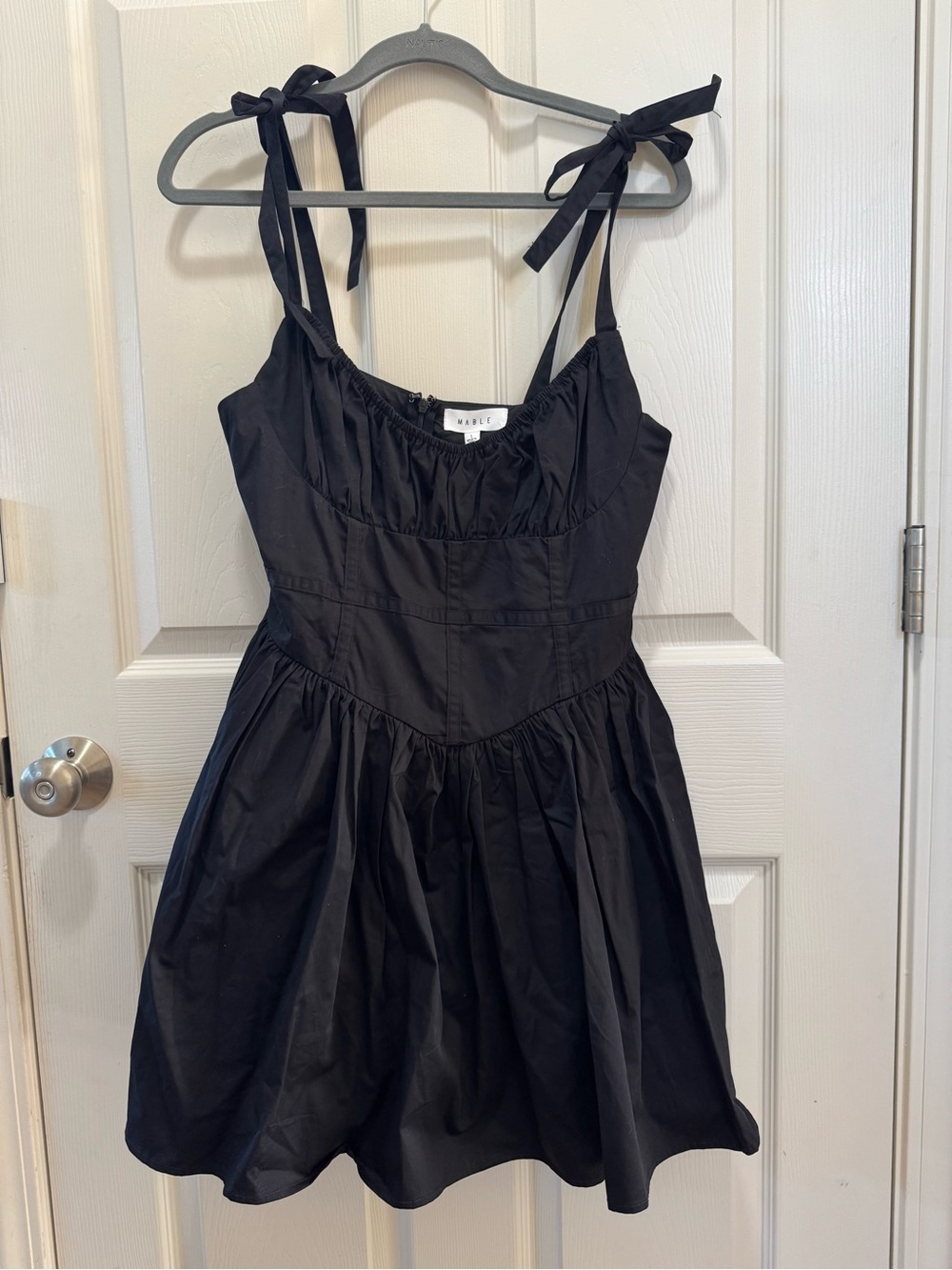 MABLE Black Tie-Strap Mini Dress